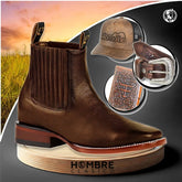 Kit Bota Ortopédica Masculina Force de 100% Cuero Bovino + Cinturón Country, Gorro Estilo Modão y Cartera ¡GRATIS!
