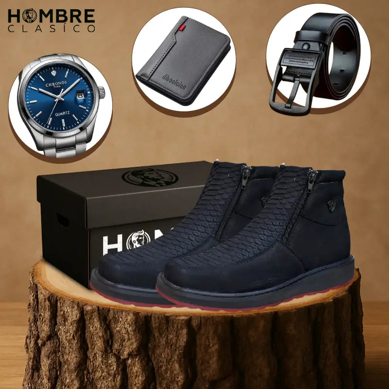 Kit Bota Venturo de Cuero Auténtico con Suela Antideslizante +3 REGALOS: Cinturón, Reloj y Billetera de Cuero.